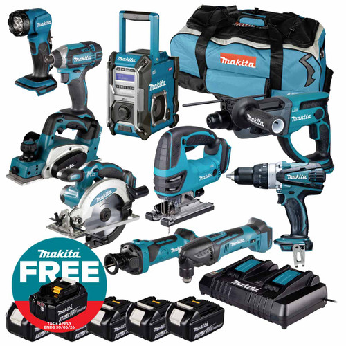 Makita DLX6067PT10X5 18V LXT 10 Piece Cordless Kit with 5x 5.0Ah Batteries