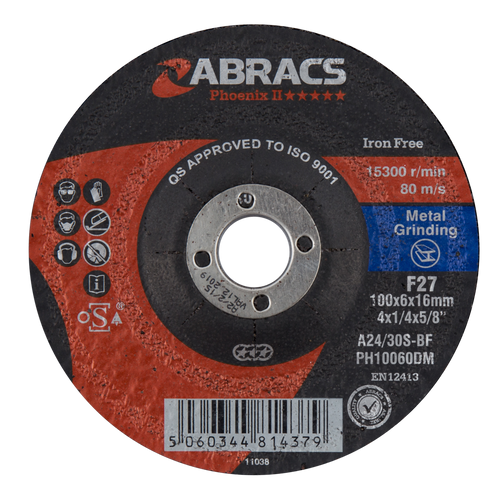 Abracs Phoenix II Metal Grinding Disc 100mm x 6mm x 16mm