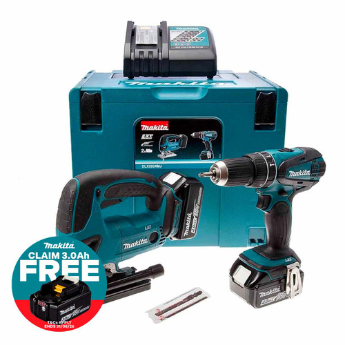 Makita DLX2024MJ 18V Drill and Jigsaw Twin Pack with 2x 4.0Ah Batteries