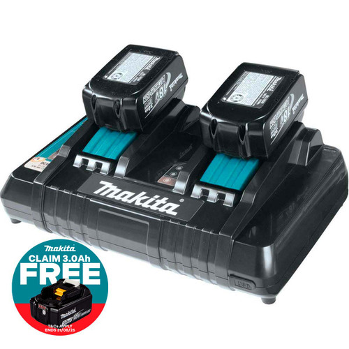 Makita DC18RD 18V LXT Twin Port Charger with 2x 3.0Ah Batteries