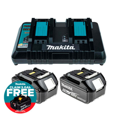 Makita DC18RD 18V LXT Twin Port Charger with 2x 5.0Ah Batteries
