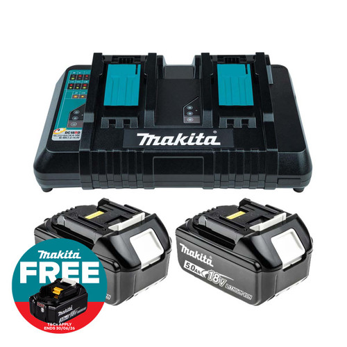 Makita DC18RD 18V LXT Twin Port Charger with 2x 5.0Ah Batteries