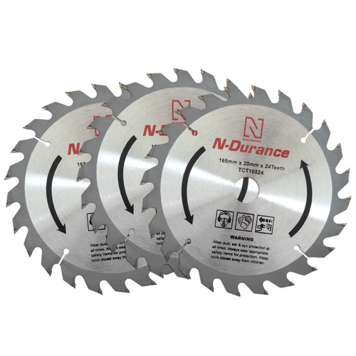 N-Durance TCT16524 TCT Circular Saw Blade 165 x 20mm 24T (Pack of 3)