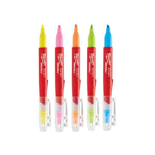 Milwaukee 48223206 INKZALL Highlighters Assorted Colours (Pack of 5) | Toolden