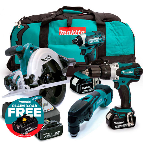 Makita 18V Quad Pack with 3 x 5.0Ah Batteries and Charger (MAKPKIT4) | Toolden