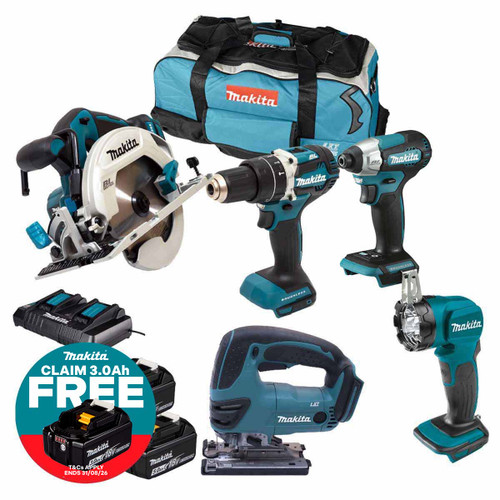 Makita MAK5KIT3X5 18V LXT Brushless 5pc Tool Kit with 3x 5.0Ah Batteries