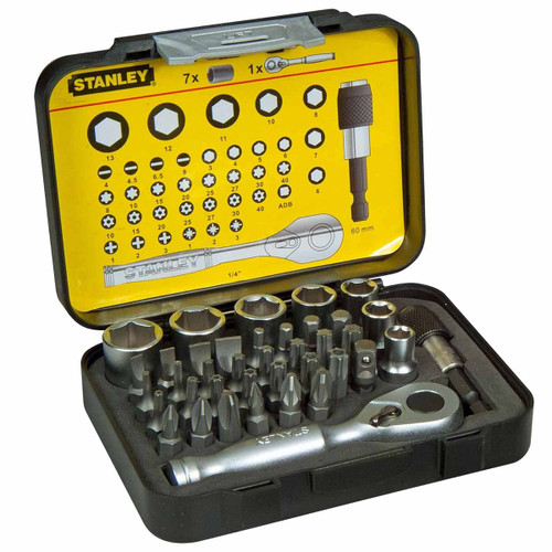 Stanley STA113906 Bit & Socket Set with Ratchet Metric 1/4 Drive