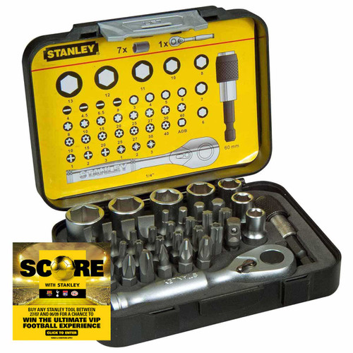 Stanley STA113906 Bit & Socket Set with Ratchet Metric 1/4 Drive