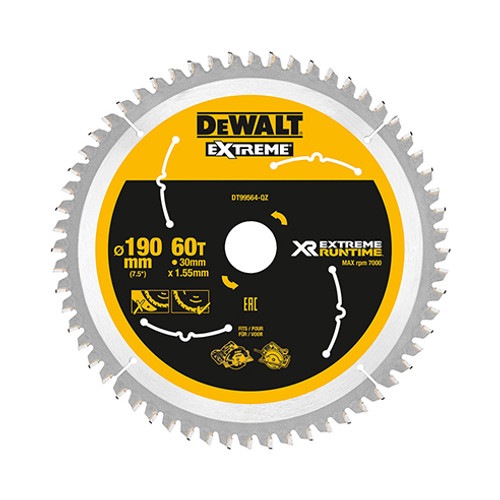 Dewalt DT99564 XR Extreme Runtime Circular Saw Blade 190mm x 30mm x 60T