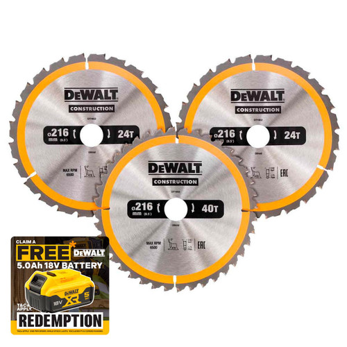 DeWalt DT1962 216mm 24/40T Circular Saw Blade 3pk From Toolden