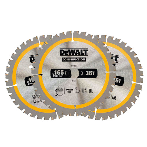 DeWalt DT1950 165 x 20mm 36T Construction Circular Saw Blade (Pack of 3)