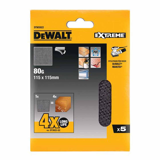 DeWalt DTM3022-QZ Extreme Universal 1/4 Sanding Sheet 80G (5 Pack)