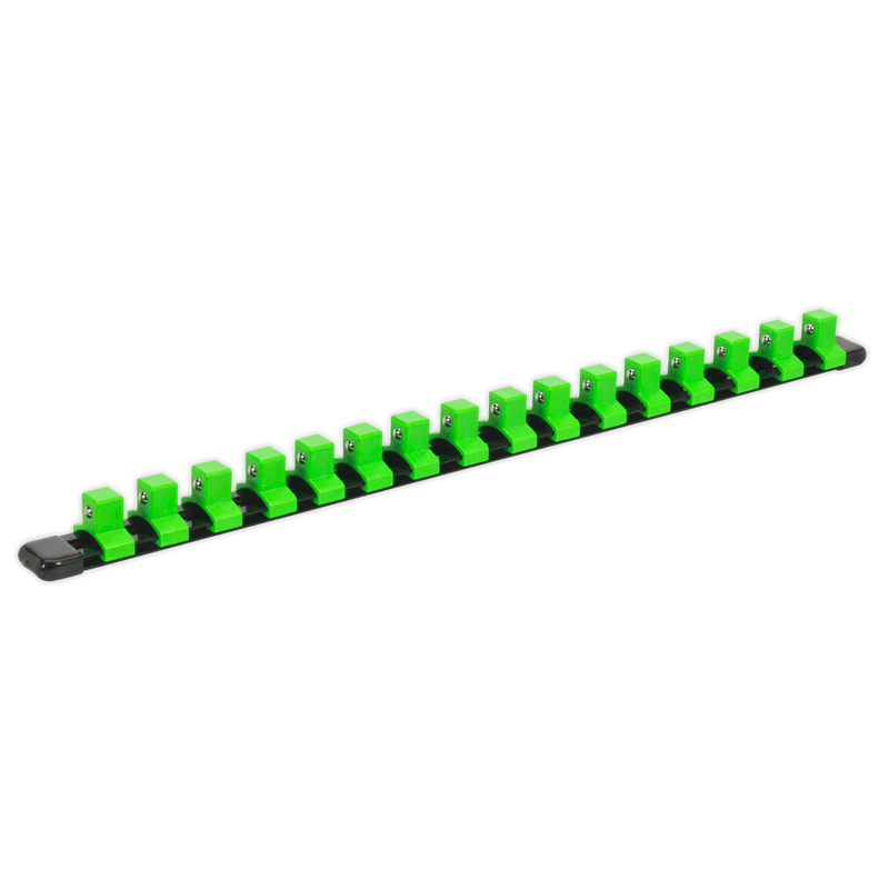 Sealey AK27054HV Socket Retaining Rail with 16 Clips 1/2"Sq Drive - Hi-Vis Green
