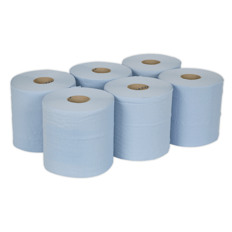 Sealey BLU150 Paper Roll Blue 2-Ply Embossed 150m Pack of 6