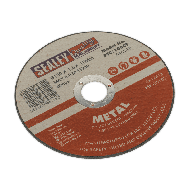 Sealey PTC/100CT Cutting Disc 100 x 1.6mm 16mm Bore