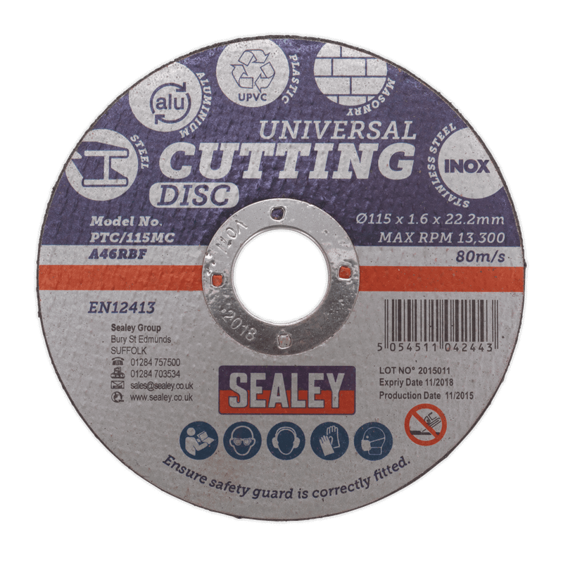 Sealey PTC/115MC Multipurpose Cutting Disc 115 x 1.6mm 22.2mm Bore