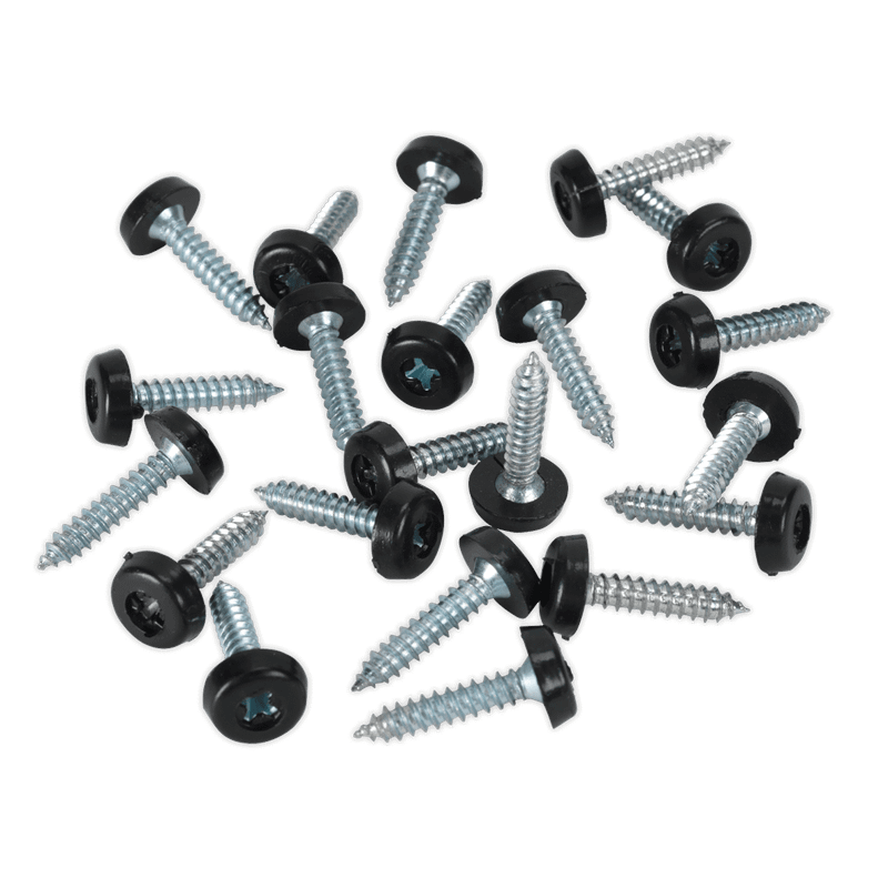 Sealey PTNP7 Number Plate Screw Plastic Enclosed Head 4.8 x 24mm Black Pack of 50