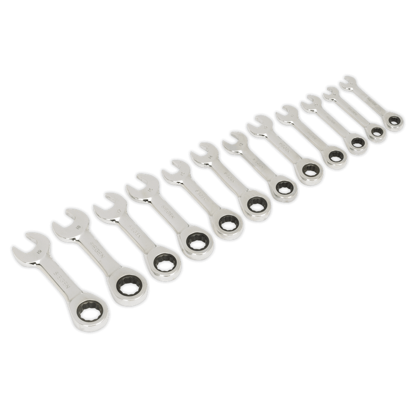 Sealey S0633 Stubby Ratchet Combination Spanner Set 12pc Metric