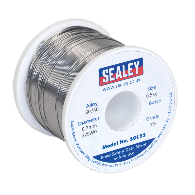 Sealey SOL22 Solder Wire Quick Flow 2% 0.7mm/22SWG 40/60.5kg Reel