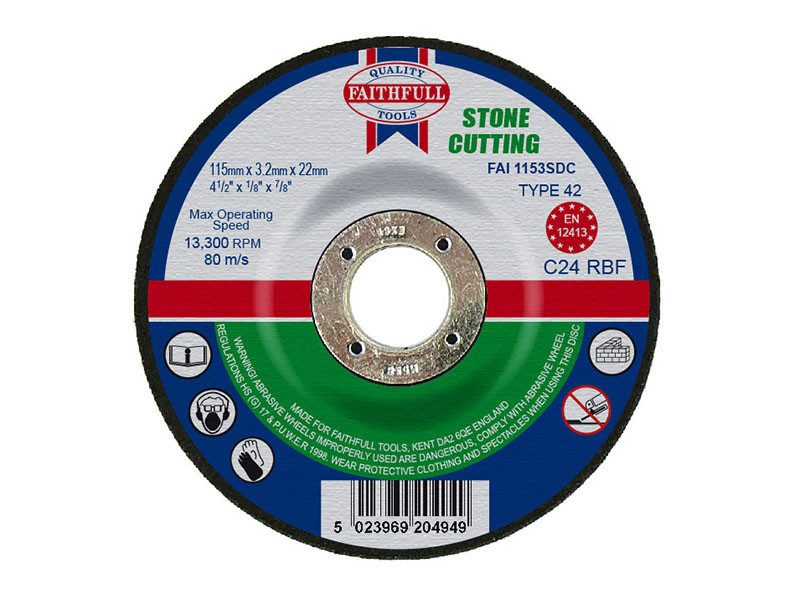Faithfull FAI1153SDC Depressed Centre Stone Cutting Disc 115 x 3.2 x 22.23mm