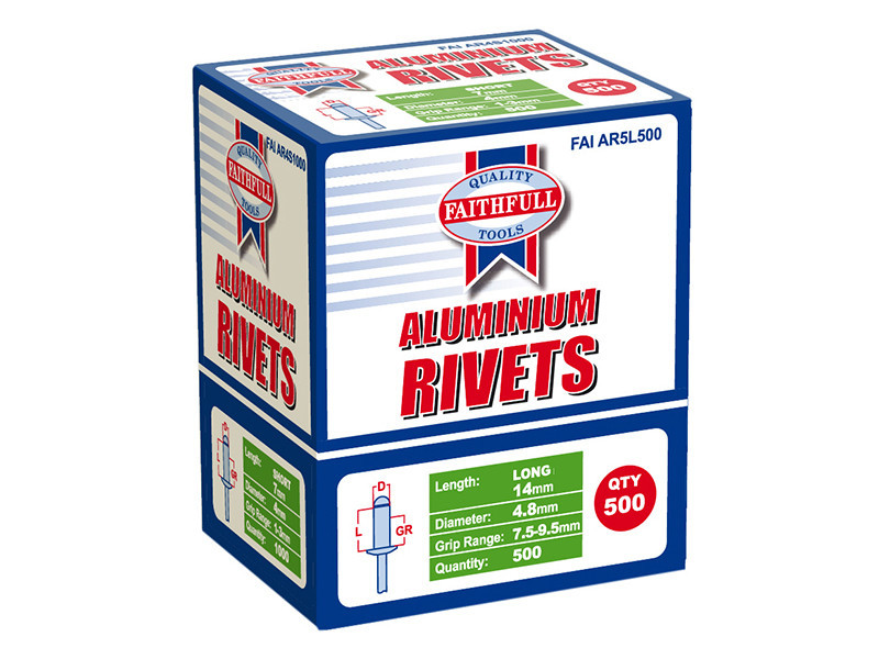 Faithfull FAIAR5L500 Aluminium Rivets 4.8mm x 14mm Long Bulk (500 Pack)