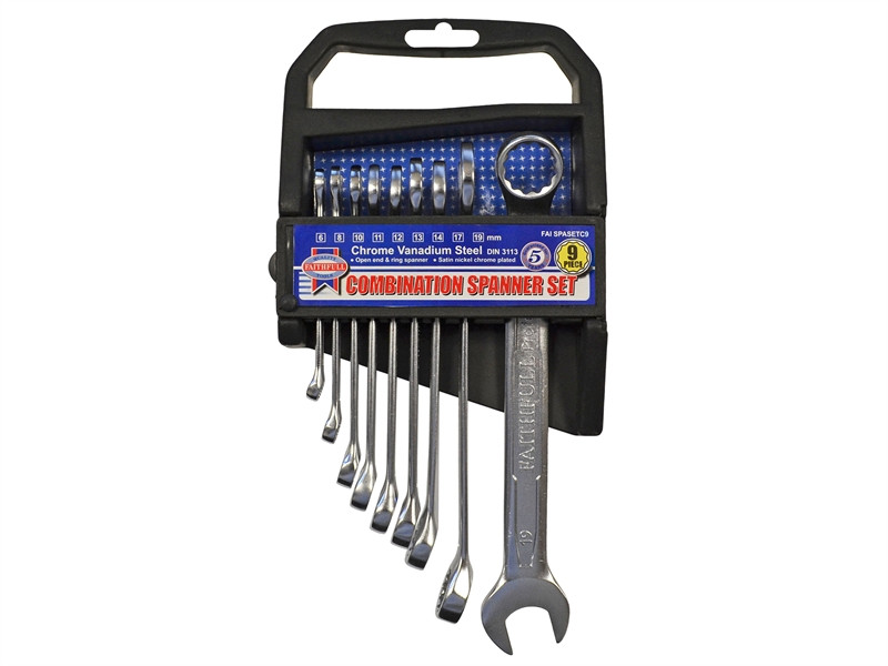 Faithfull FAISPASETC9 Chrome Vanadium Combination Spanner Set (9 Pieces)