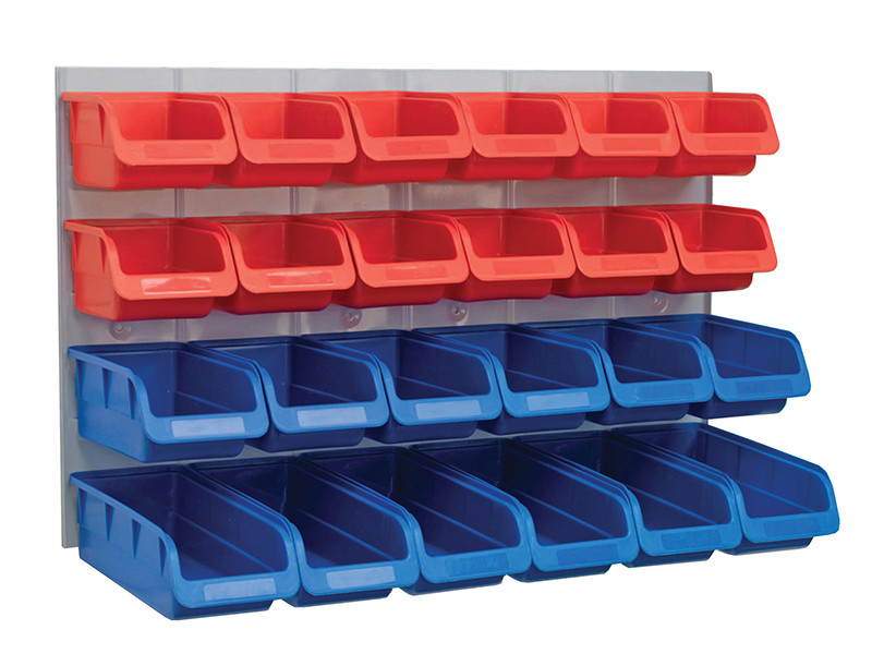 Faithfull FAIPAN24 Plastic Storage Bins with Metal Wall Panel (24 Pack)