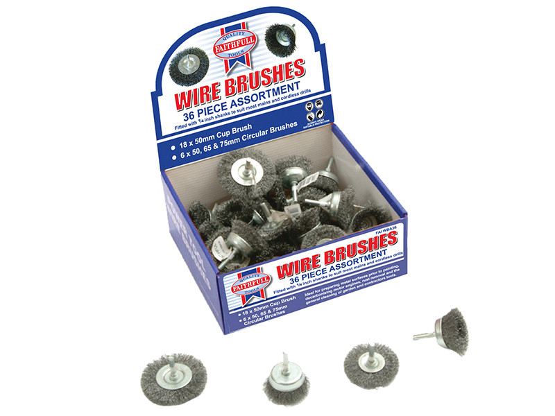 Faithfull FAIWBA36 Wire Brush Assortment (36 Pieces)