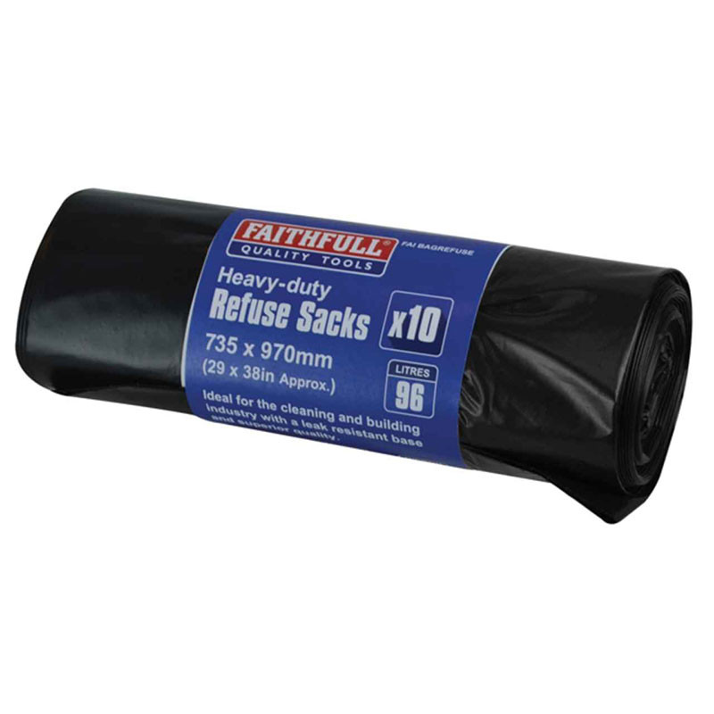 Faithfull FAIBAGREFUSE Heavy-Duty Black Refuse Sacks (Roll 10)