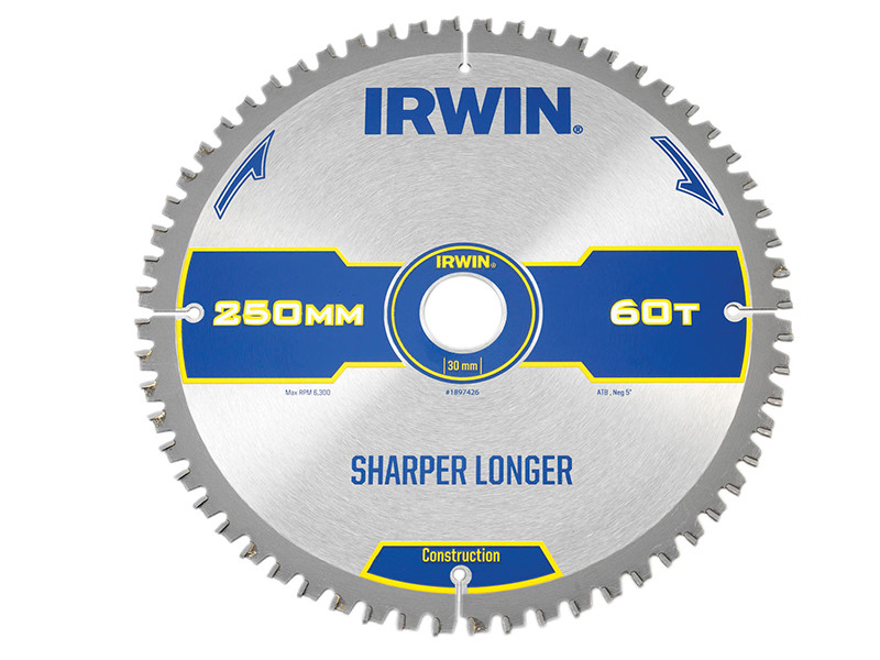 Construction Mitre Circular Saw Blade 250 x 30mm x 60T ATB/Neg | Toolden