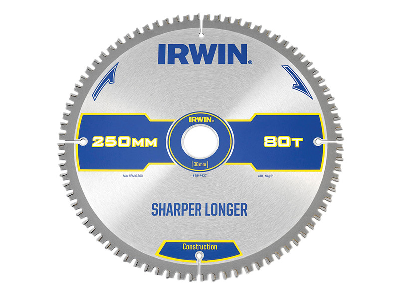 Construction Mitre Circular Saw Blade 250 x 30mm x 80T ATB/Neg | Toolden