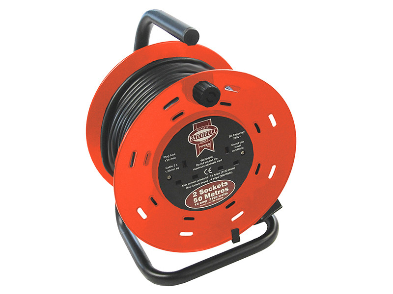 Faithfull Power Plus FPPCR50M Open Drum Cable Reel 240V 13A 2-Socket 50m | Toolden