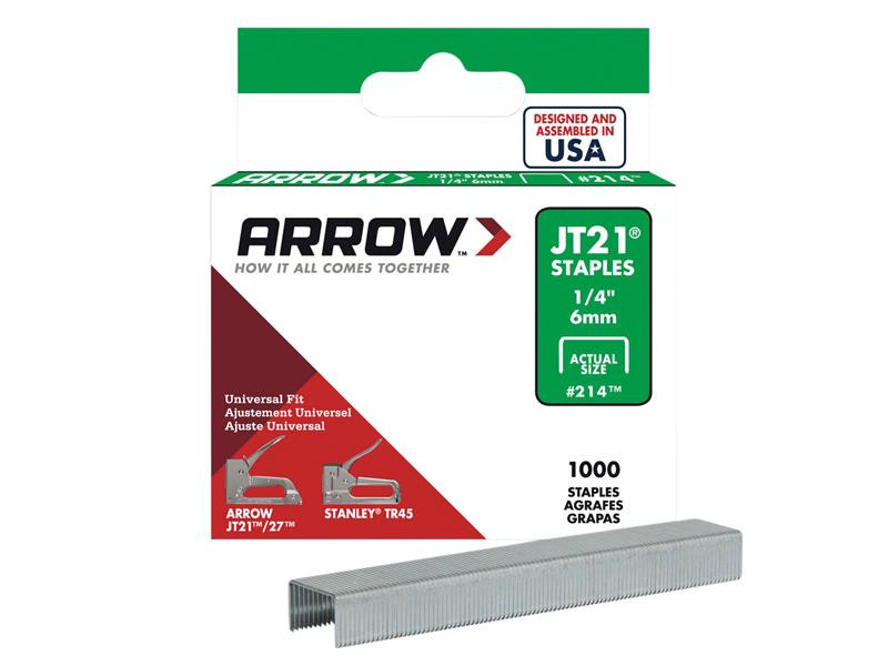 Arrow ARRJT2114S JT21 T27 Staples 6mm (1/4in) Box 1000 | Toolden
