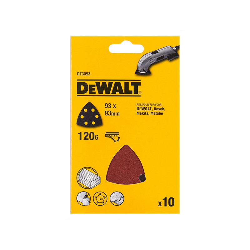 DeWalt DT3093-QZ Detail Sanding Sheets -93 x 93mm 120g (Pack of 10) | Toolden