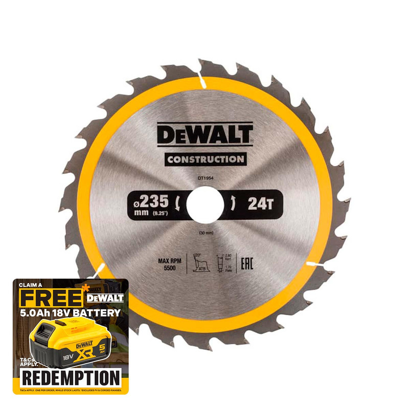 DeWalt DT1954QZ Portable Construction Circular Saw Blade 235 x 30mm x 24T | Toolden