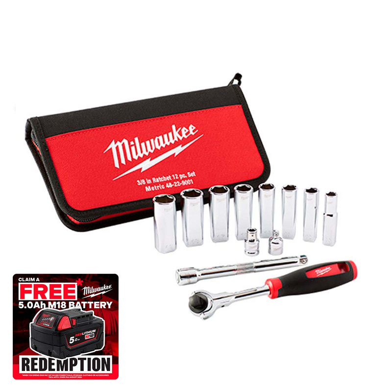 Milwaukee 48229001 Tradesman 3/8\'\' 12 Piece Ratchet Set | Toolden