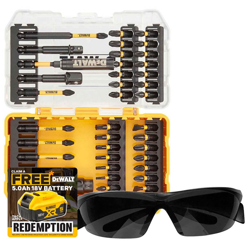 DeWalt DT70740T 38pc FLEXTORQ Screwdriver Bit Set with Safety Glasses  | Toolden