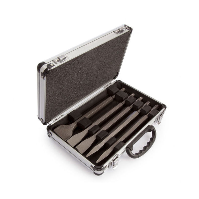 Makita D-16368 SDS+ Chisel Set in Silver Aluminium Case (5 Piece) | Toolden