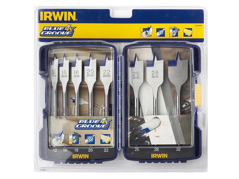 IRWIN 4X Blue Groove Wood Flat Bit Set 8 Piece 12-32mm