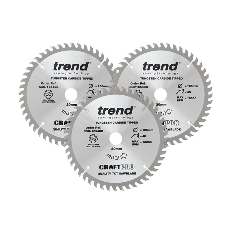 Trend CSB/165/3PK/A Craft Pro Wood Circular Saw Blade 165mm x 20mm x 48T (3 Pack)