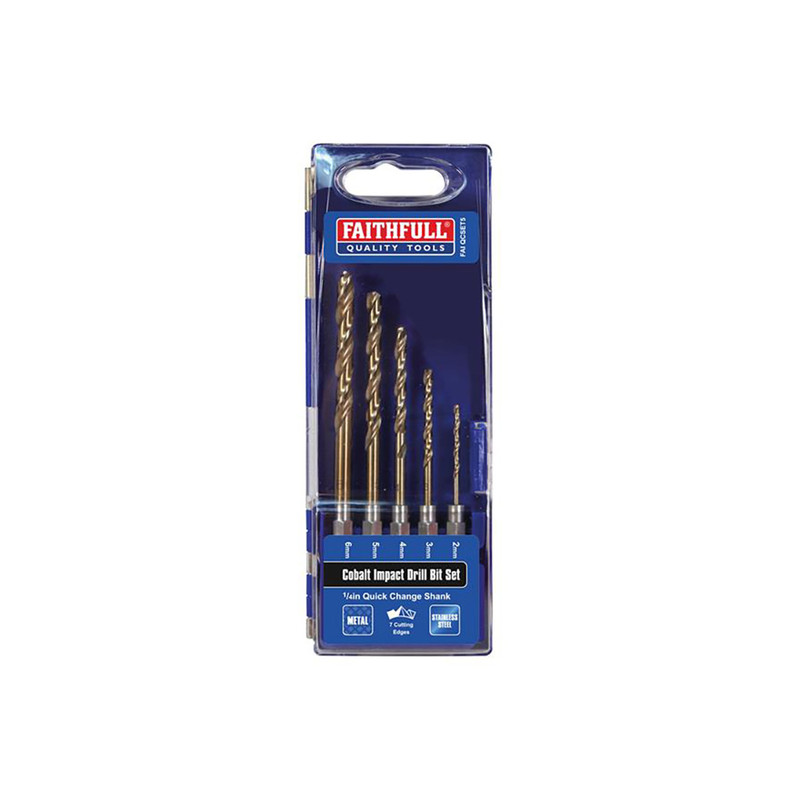 Faithfull FAIQCSET5 HSSE M35 Cobalt Quick-Change Impact Drill Bit Set (5 Pieces)