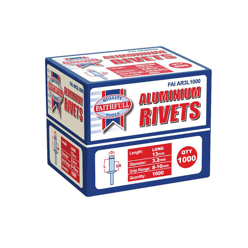 Faithfull FAIAR3L1000 Aluminium Rivets 3.2 x 13mm Long (1000 Pack)