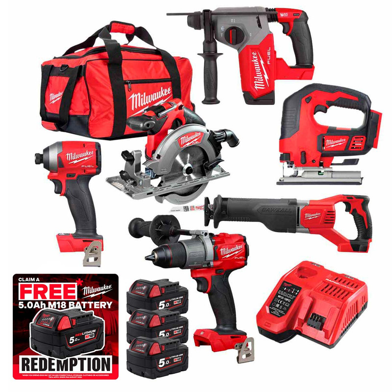 Milwaukee M18KIT2 18V Cordless 6 Piece Kit with 3x 5.0Ah Batteries