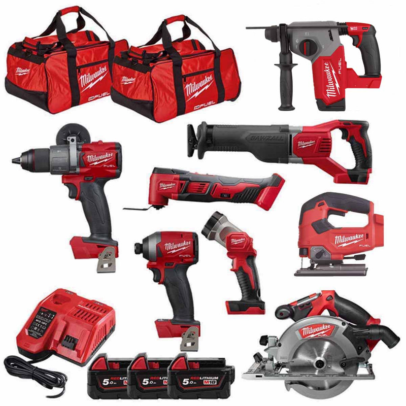 Milwaukee M18KIT3 18V Cordless 8 Piece Kit with 3x 5.0Ah Batteries