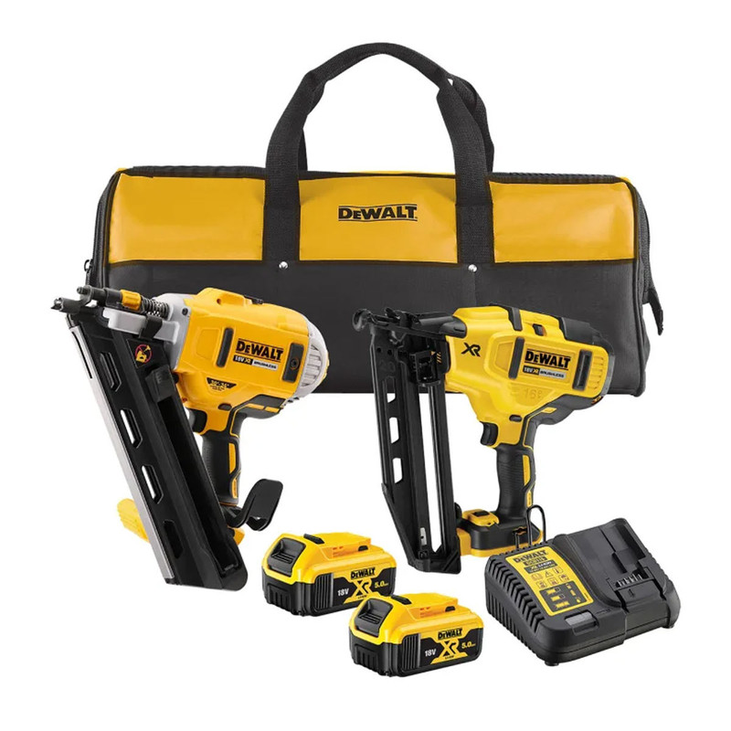 DeWalt DCK2046P2 18V XR Brushless 1st & 2nd Fix Nailer Twin Pack with 2x 5.0Ah Batteries