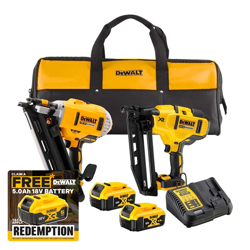 DeWalt DCK2046P2 18V XR Brushless 1st & 2nd Fix Nailer Twin Pack with 2x 5.0Ah Batteries