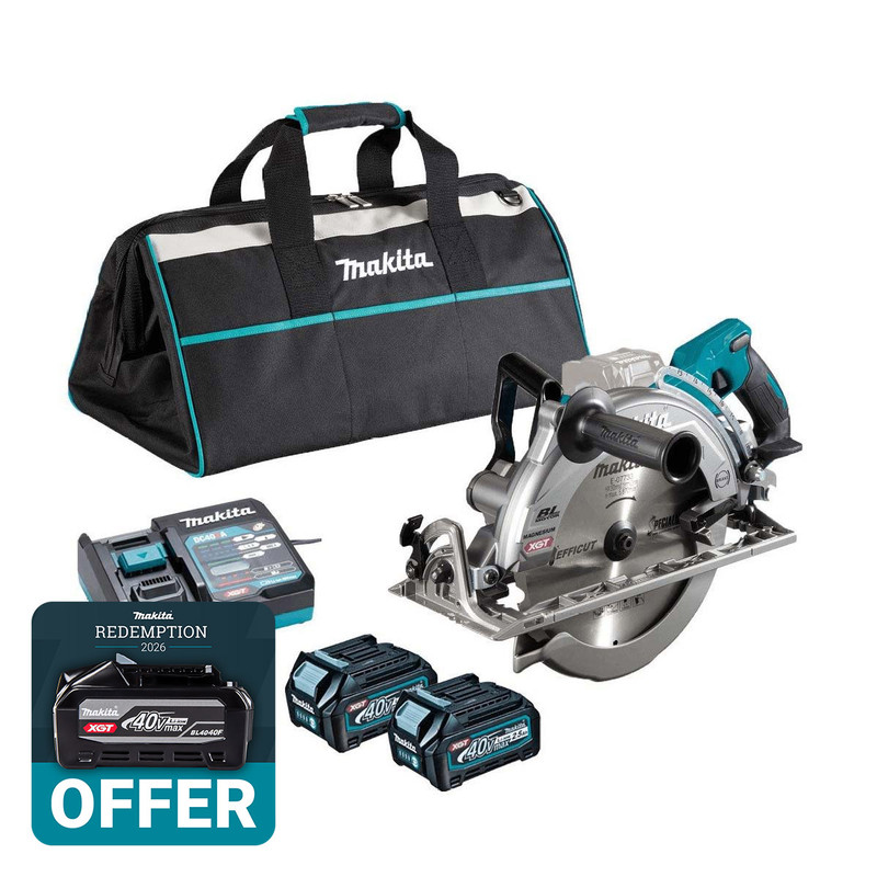 Makita RS002GD201 40V Max XGT Brushless 260mm Rear Handle Circular Saw with 2x 2.5Ah Batteries
