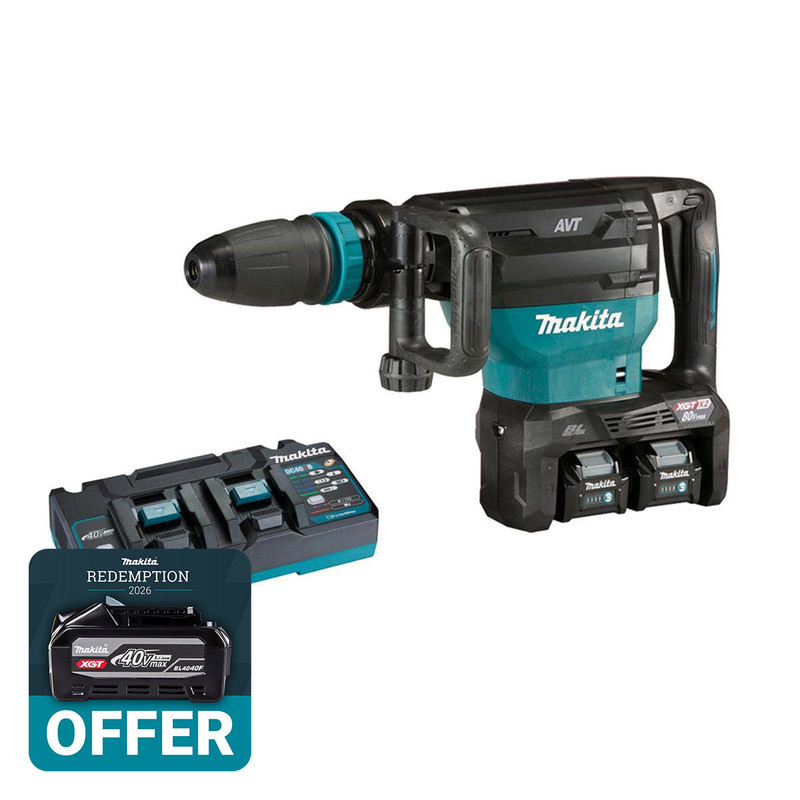 Makita HM002GD203 Twin 40V Max XGT SDS Max Demolition Hammer with 2x 2.5Ah Batteries