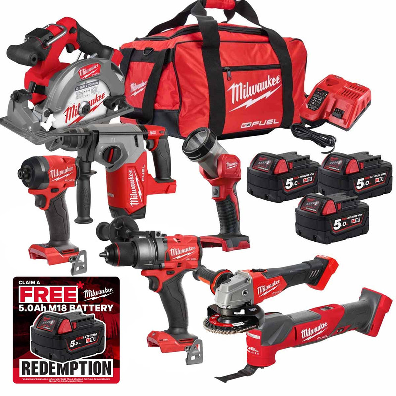 Milwaukee M18 FPP7A-503B 18V Fuel Cordless 7 Piece Kit with 3x 5.0Ah Batteries