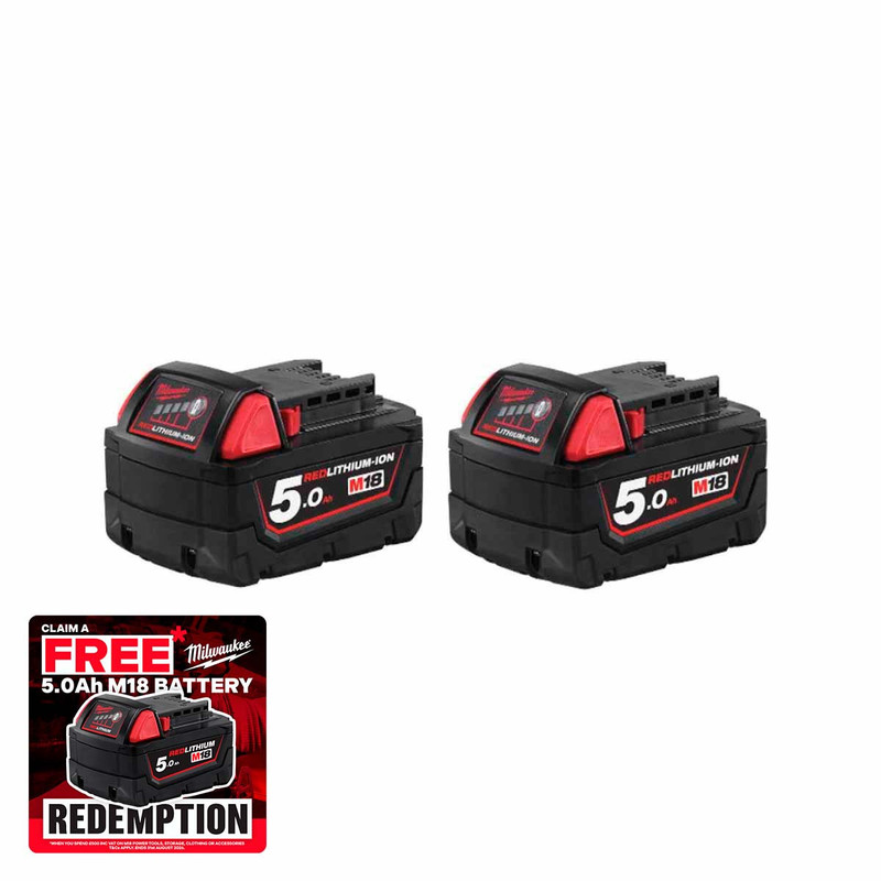 Milwaukee M18 B5 18V 5.0Ah Redlithium-Ion Slide Battery (Twin Pack)
